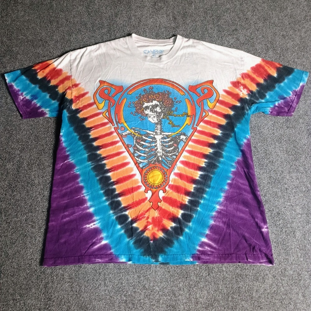 Grateful Dead Liquid Blue XL 2003 Tie Dye Bertha Skeleton Roses Double Sided